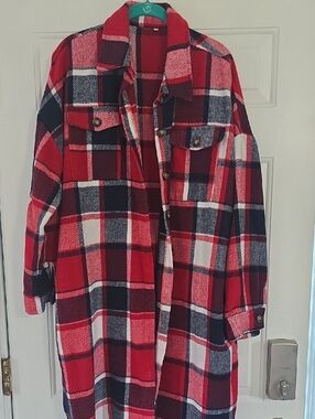 Red Black White Plaid Shacket